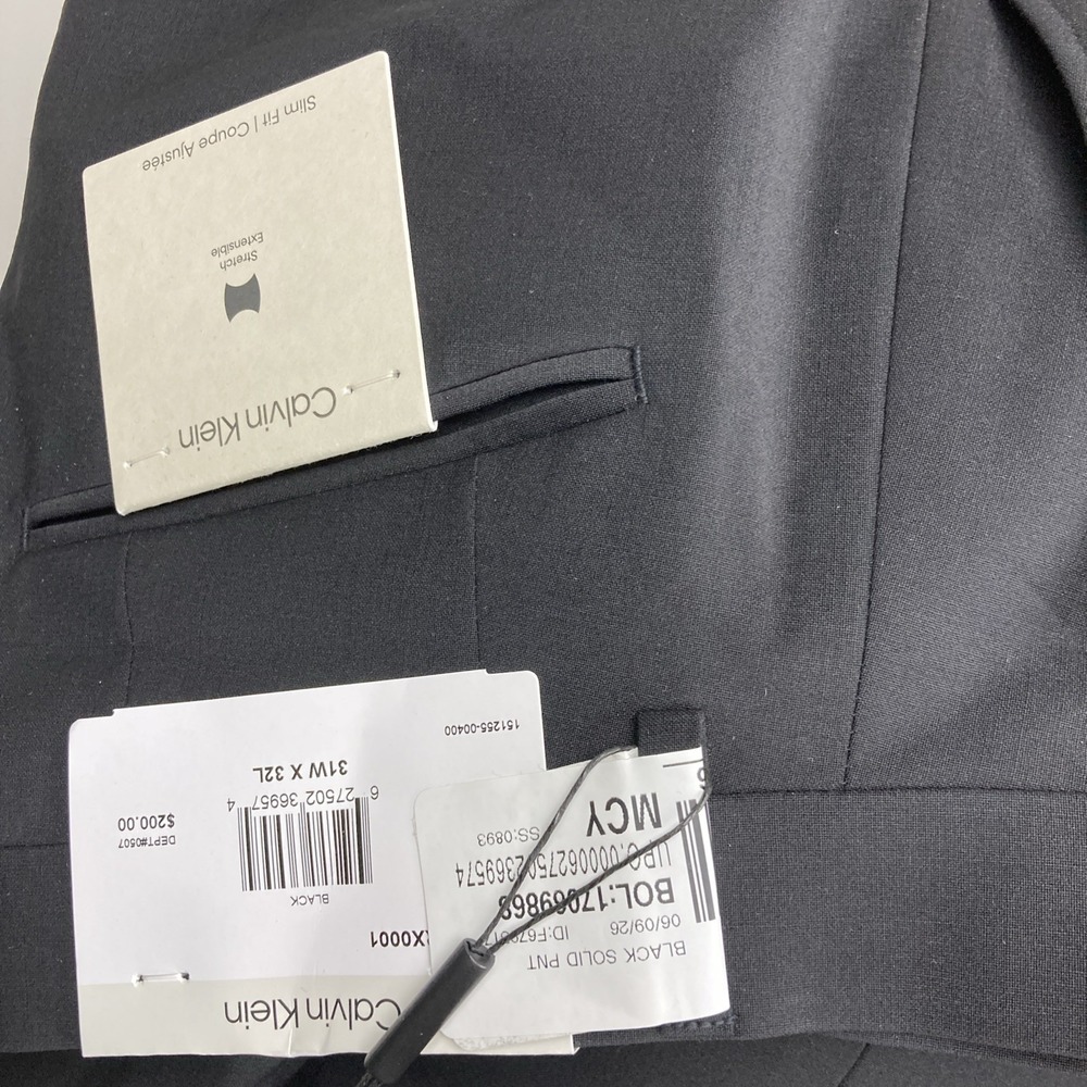 Calvin Klein Mens Slim fit 2-pc Suit Jacket 38R Pants 31W 32L Black Solid Wool - Picture 13 of 16
